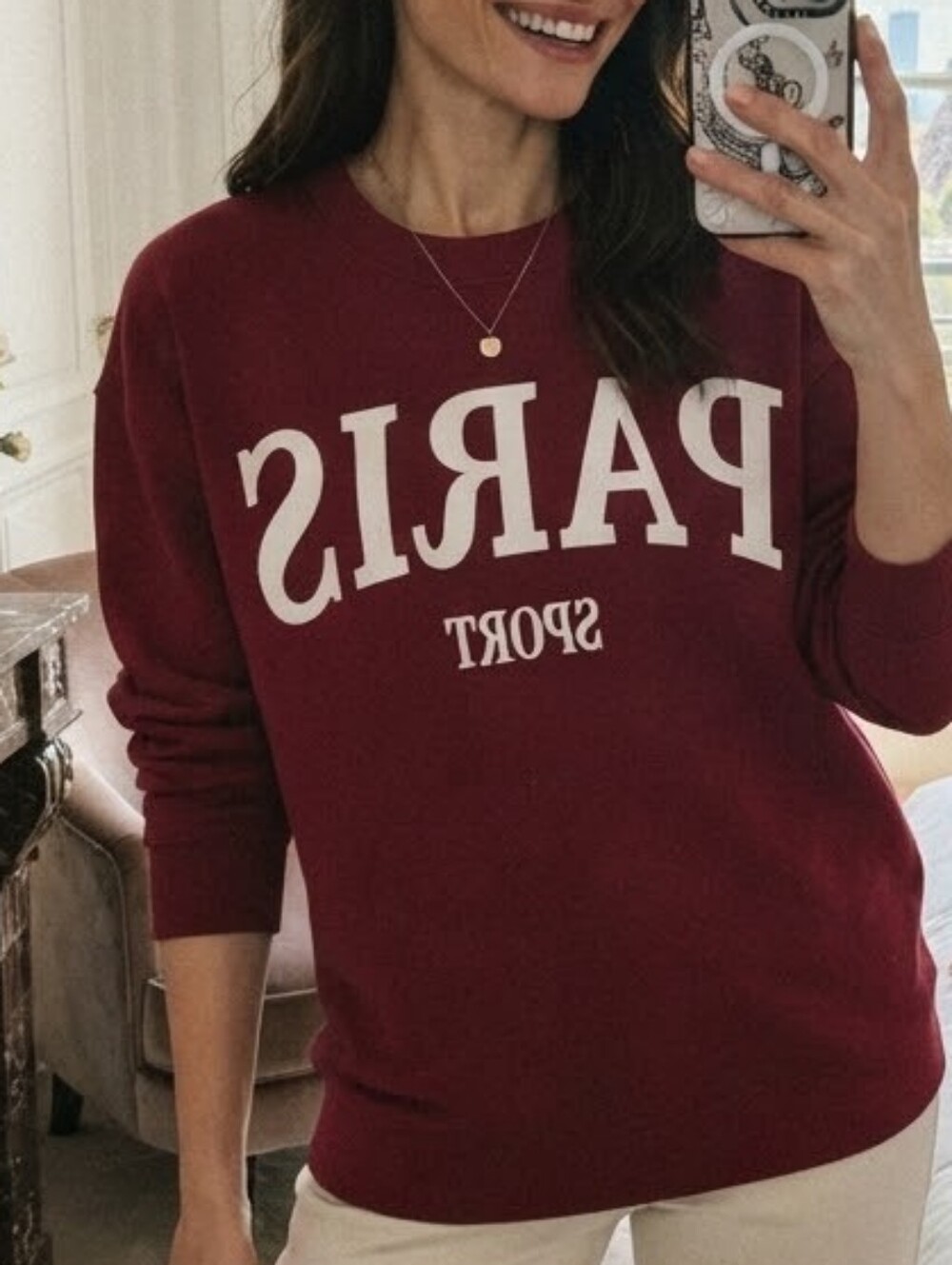 Universal Thread Paris Sport Graphic Crewneck Sweater - Burgundy XS